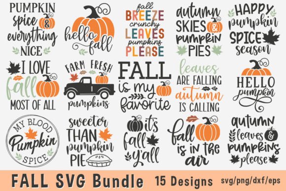 autumn svg designs for tote bags, stickers, pillows, and cards