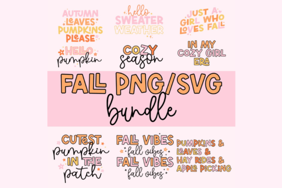 retro fall quote png svg bundle preview with 9 autumn designs