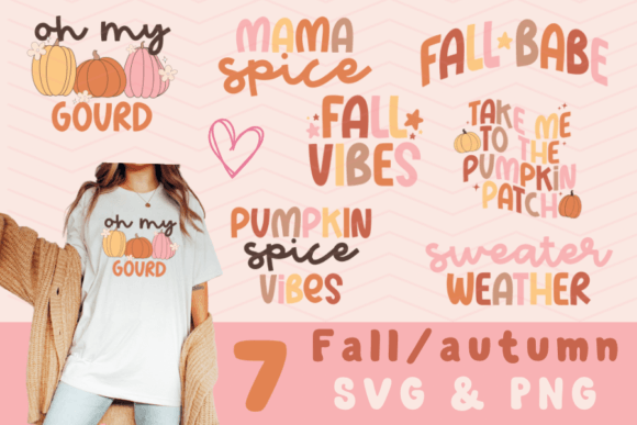 fall autumn retro svg png bundle preview with vintage designs and commercial license