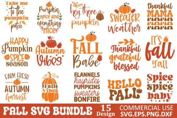 fall svg bundle preview with 15 designs and commercial license