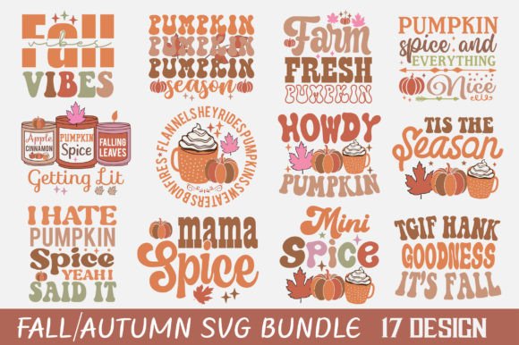 fall svg bundle preview with 17 designs and commercial license
