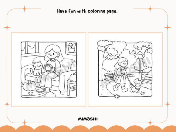 Autumn coloring sheet with girl reading under blanket and pumpkin decor