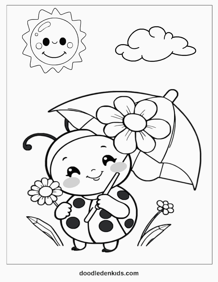 Sweet, simple, and oh-so-kawaii — a rainy-day smile- Free Coloring Page