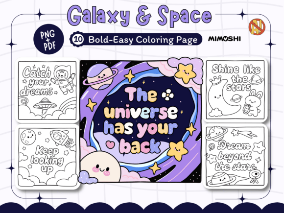 Cute astronaut floating in space with planets coloring page  Galaxy and stars coloring page with motivational quote