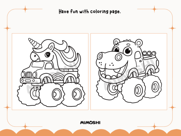 Hippo driving monster truck printable coloring page  Unicorn monster truck fun activity coloring sheet