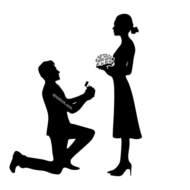 Man standing on one knee opposite woman
