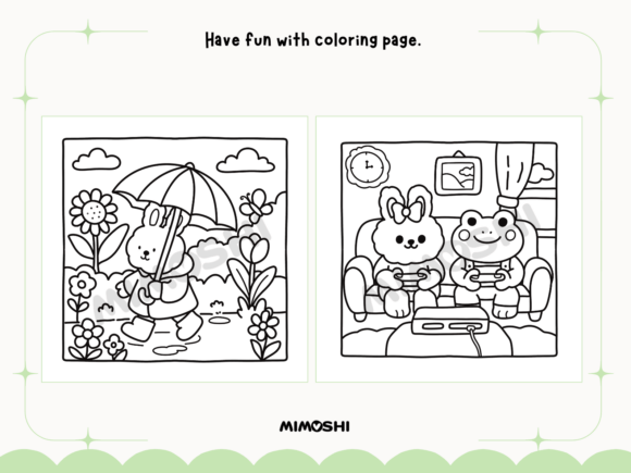 Adorable bunny and frog friends coloring page printable  Bubble tea themed kawaii coloring page for mindfulness