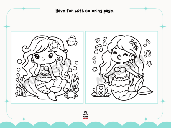 Mermaid coloring book page with bold lines easy to color  Adorable ocean princess coloring page PDF printable