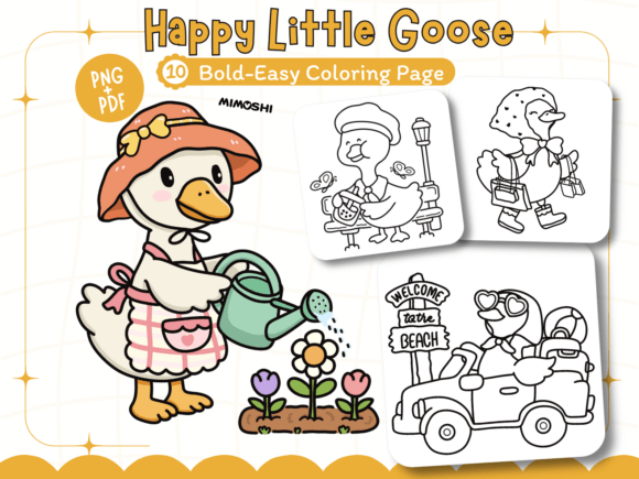 Happy Little Goose coloring page printable for kids  Cute goose coloring book PDF download for children