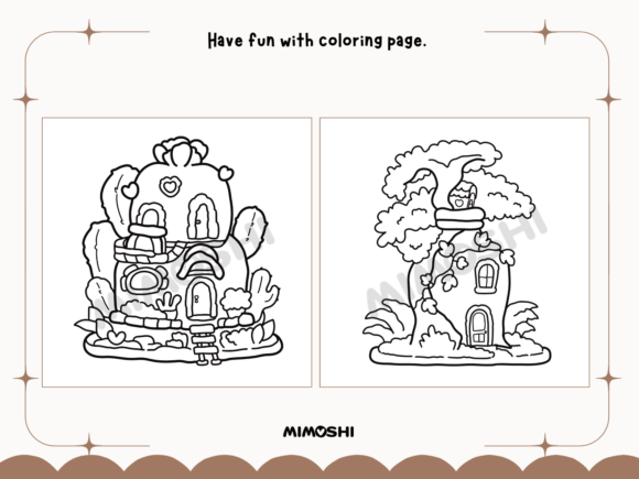 Magical sakura fairy cottage coloring book page PDF download  Kawaii spring fairy house coloring page easy to color