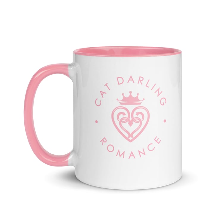 Author Cat Darling branded mug with coloured handle and inside