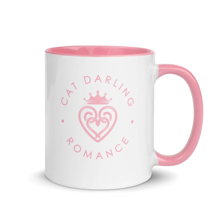 Author Cat Darling branded mug with coloured handle and inside