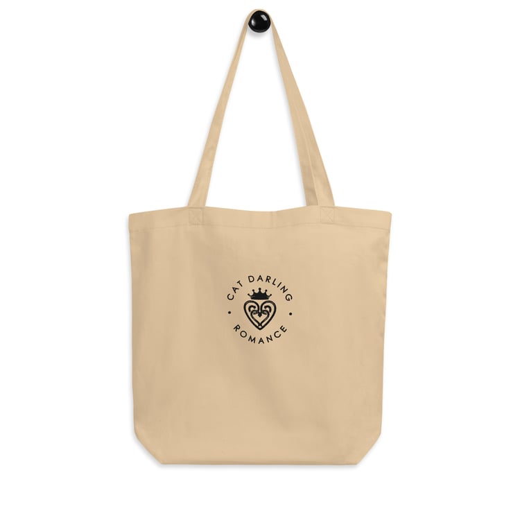 Author Cat Darling branded tote bag hanging