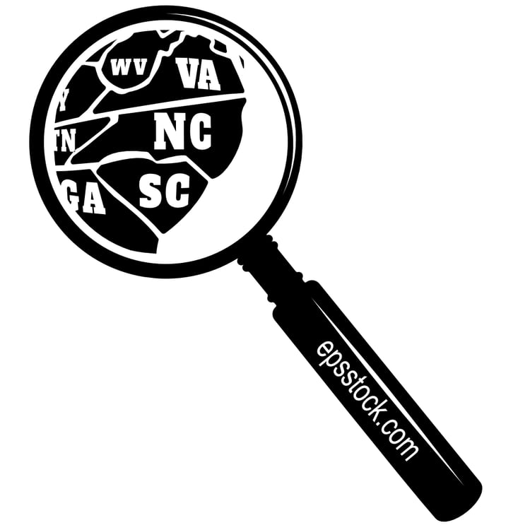 NORTH CAROLINA state map in magnifying glass