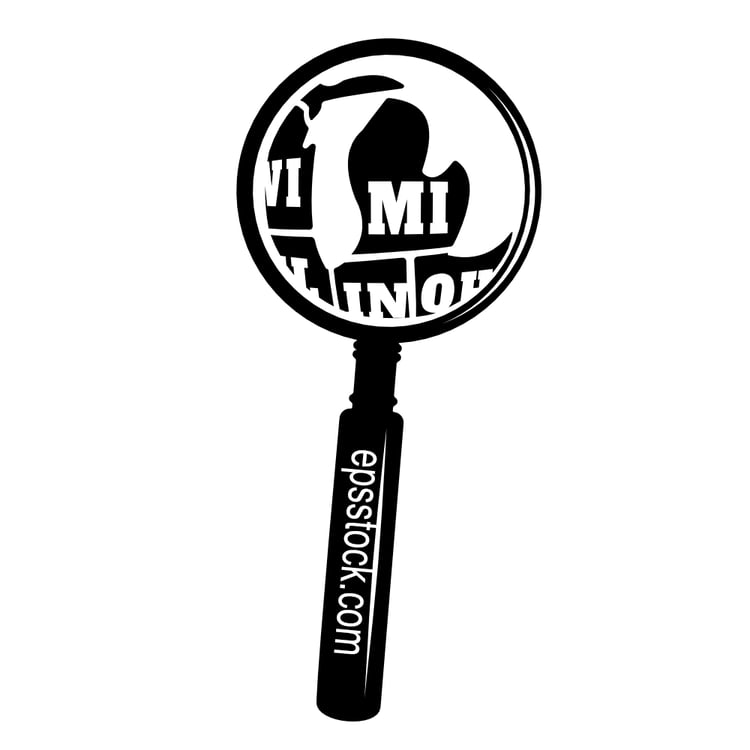 MICHIGAN state map in magnifying glass