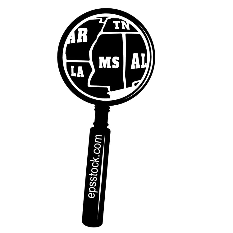 MISSISSIPPI state map in magnifying glass