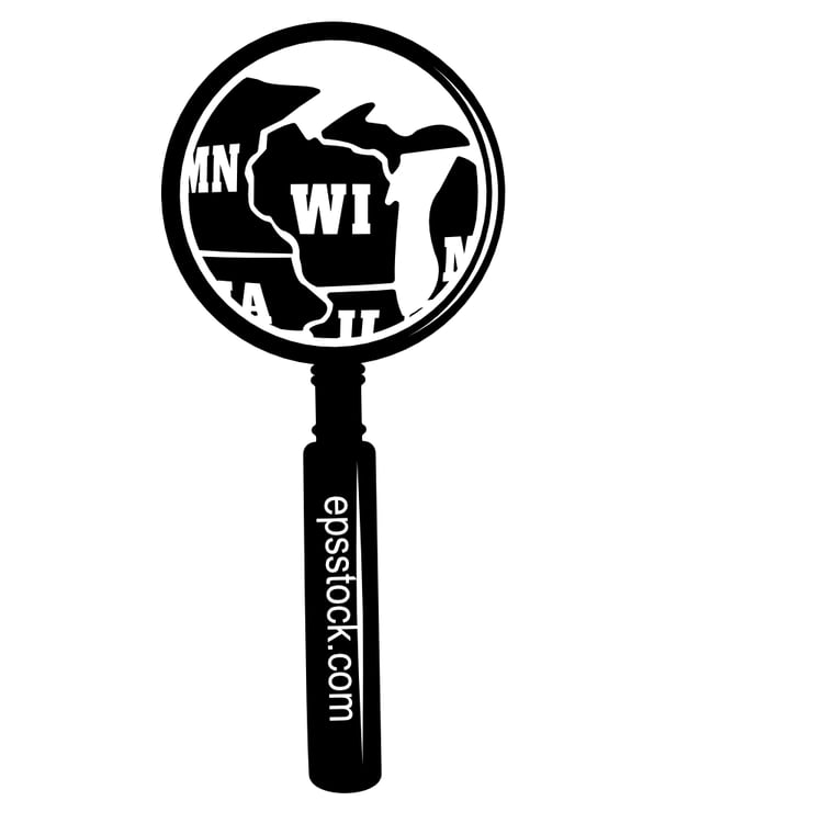 WISCONSIN state map in magnifying glass