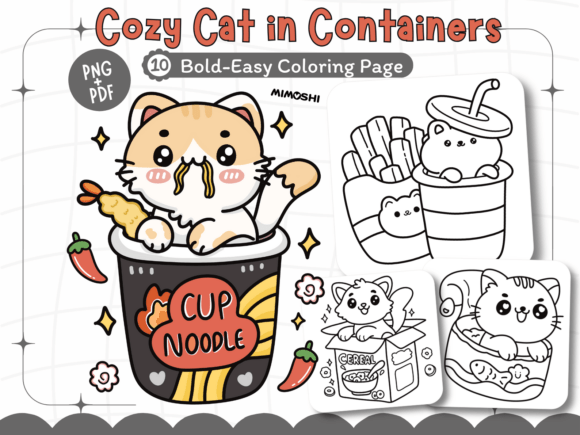 Cozy cat in a box coloring page printable  Cute cat in a teacup coloring sheet PDF