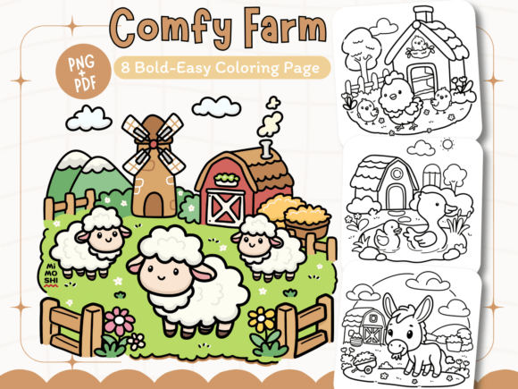 Cozy farm coloring page with barn and tractor  Cute cow and pig coloring page printable