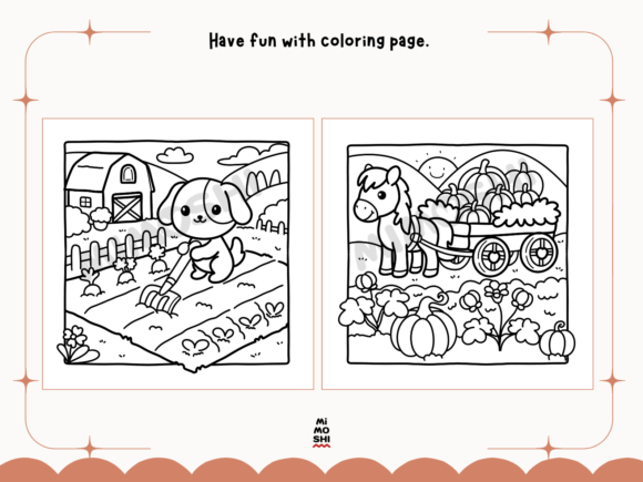 Rustic countryside scene coloring page printable  Cozy farmhouse coloring page for stress relief