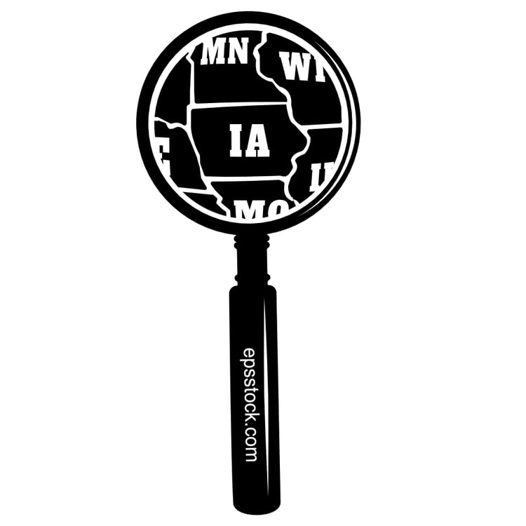 IOWA state map in magnifying glass