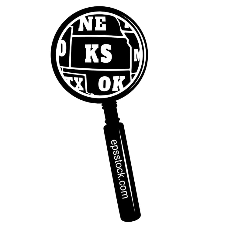 KANSAS state map in magnifying glass