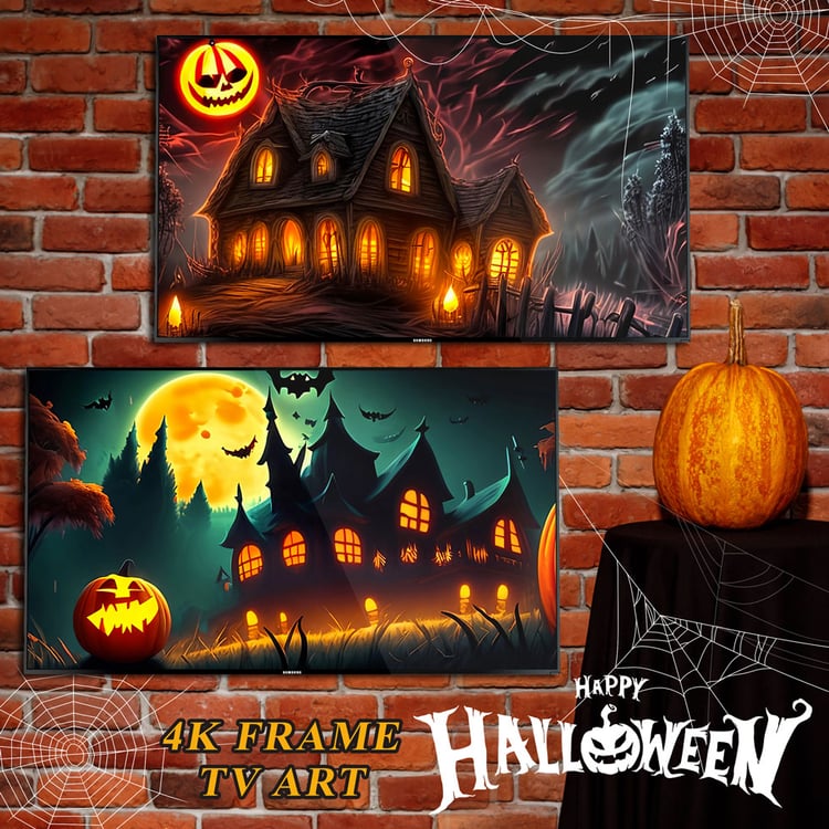 Digital Halloween TV frame set — spooky fall screen decor for home, perfect for Halloween parties and cozy living rooms.
