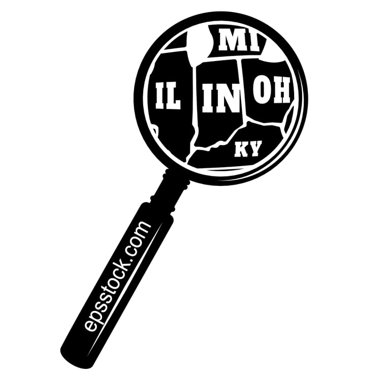 INDIANA state map in magnifying glass