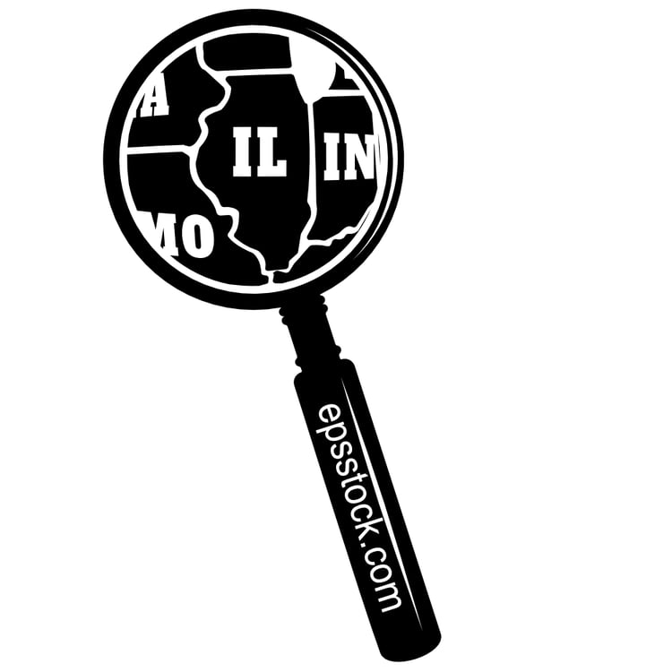 ILLINOIS state map in magnifying glass