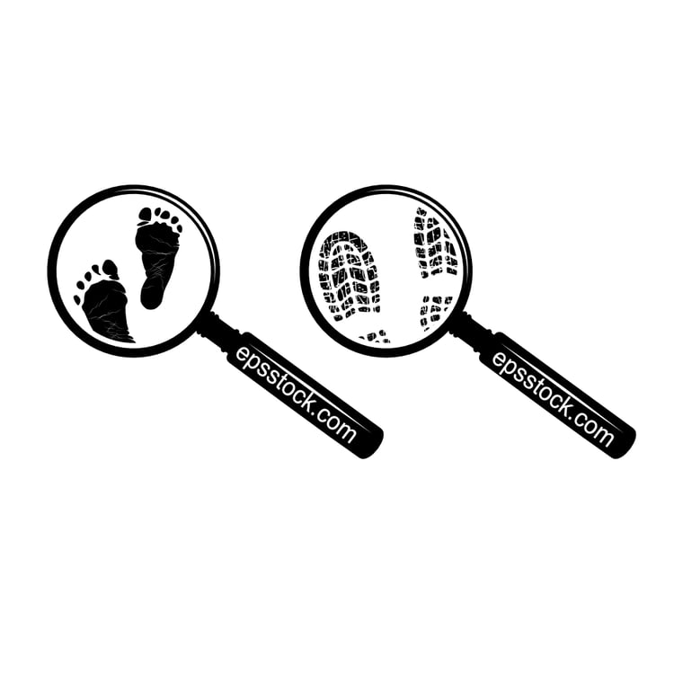 footprint in magnifying glass, following the criminal's tracks