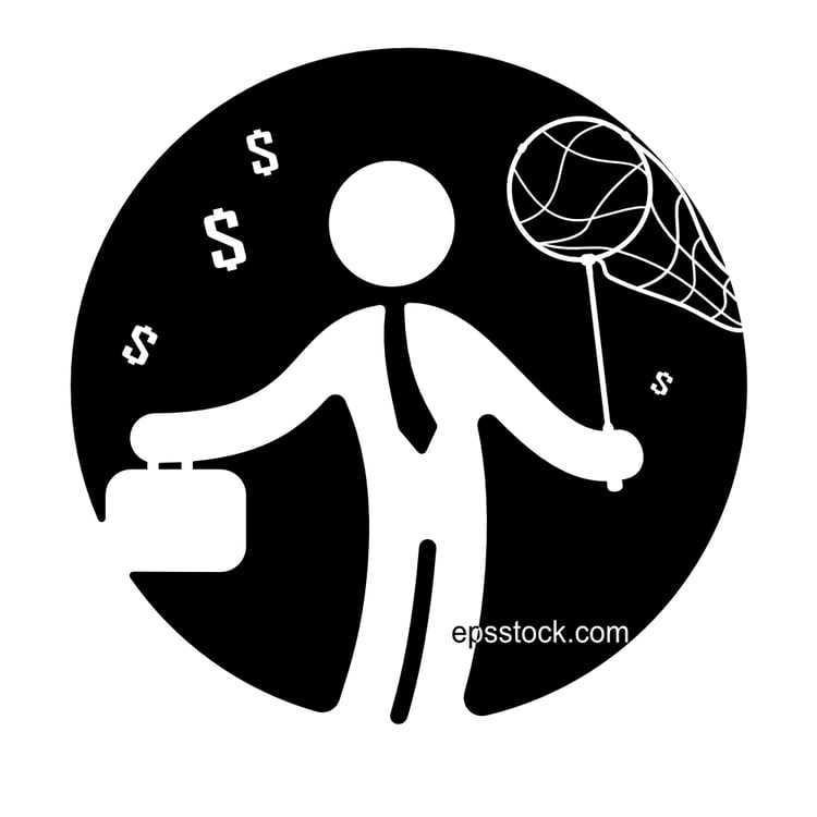 Businessman with net trying catching profit