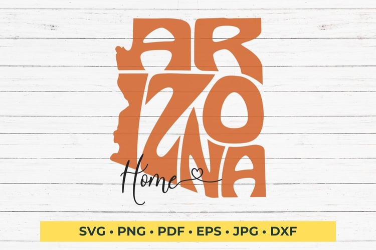 Show your Arizona pride with our 'Arizona Home' Word Art SVG Cut File, designed in the shape of the state! Perfect for crafting, home decor, and more.