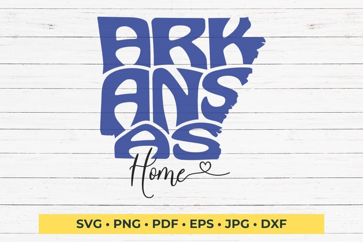 Show your Arkansas pride with our 'Arkansas Home' Word Art SVG Cut File, designed in the shape of the state! Perfect for crafting, home decor, and more.