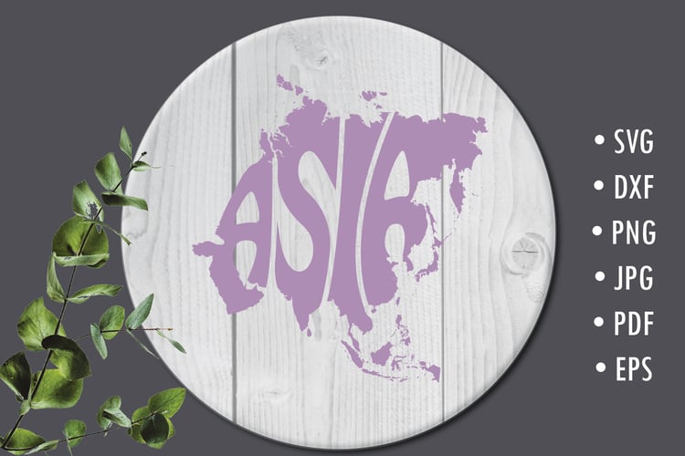 This design features the word Asia creatively made into the shape of the continent.