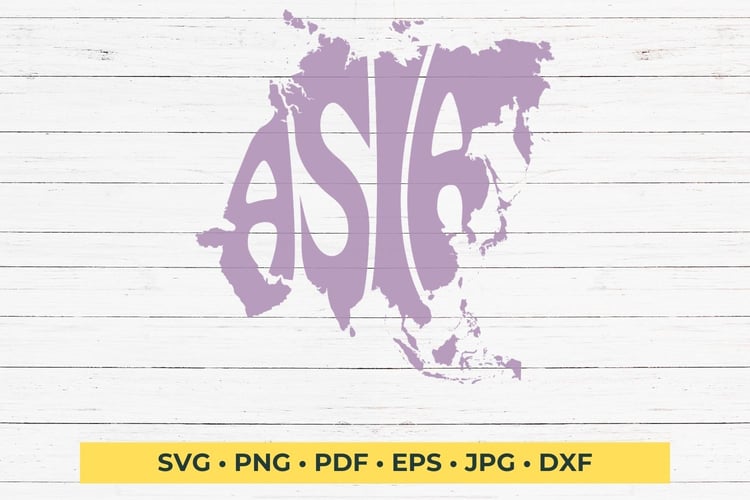 This design features the word Asia creatively made into the shape of the continent.
