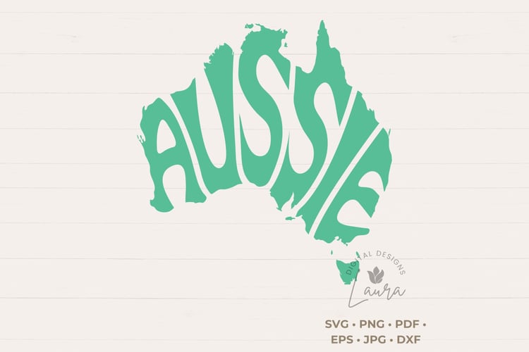 This design features the word Aussie, creatively made into the silhouette of Australia.
