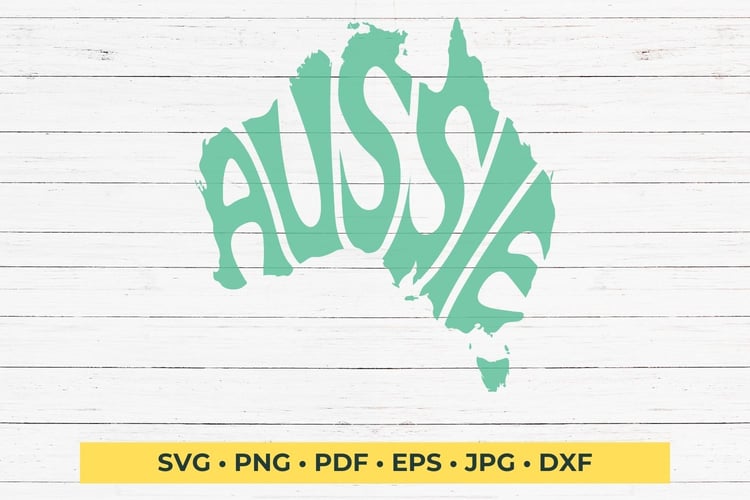This design features the word Aussie, creatively made into the silhouette of Australia.