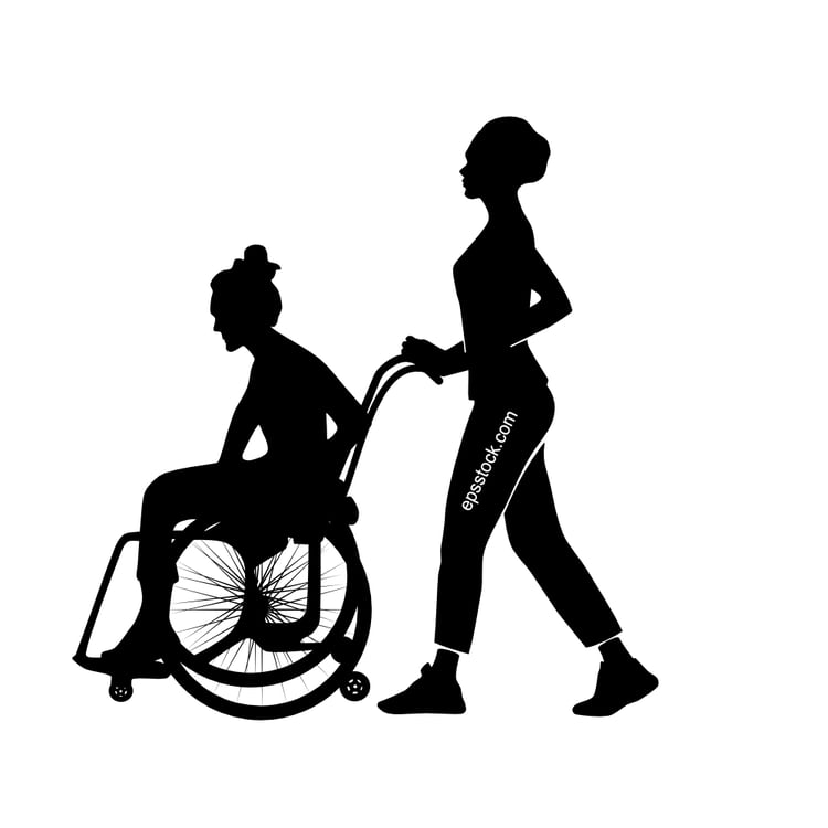 woman helping disabled person in wheelchair