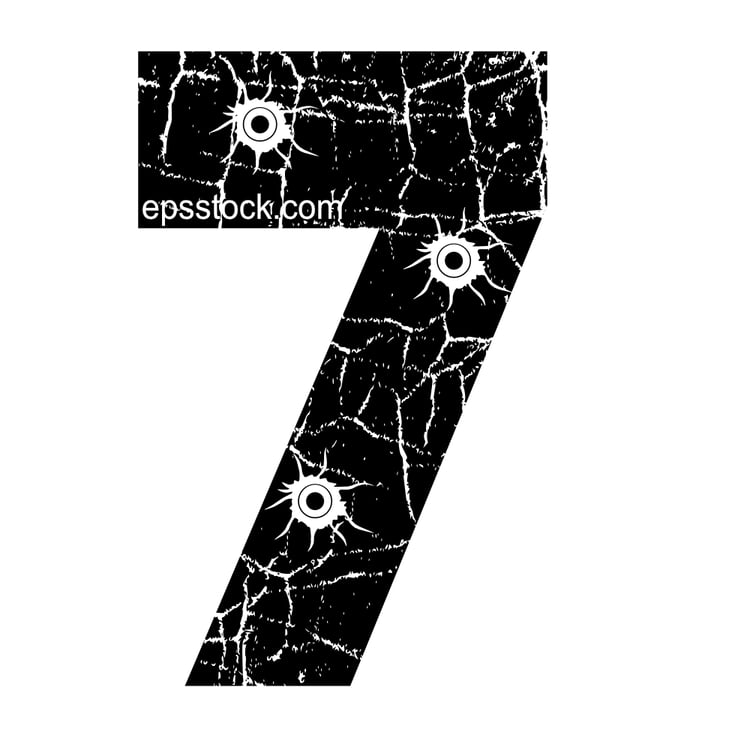 cracked number 7 with Bullet holes