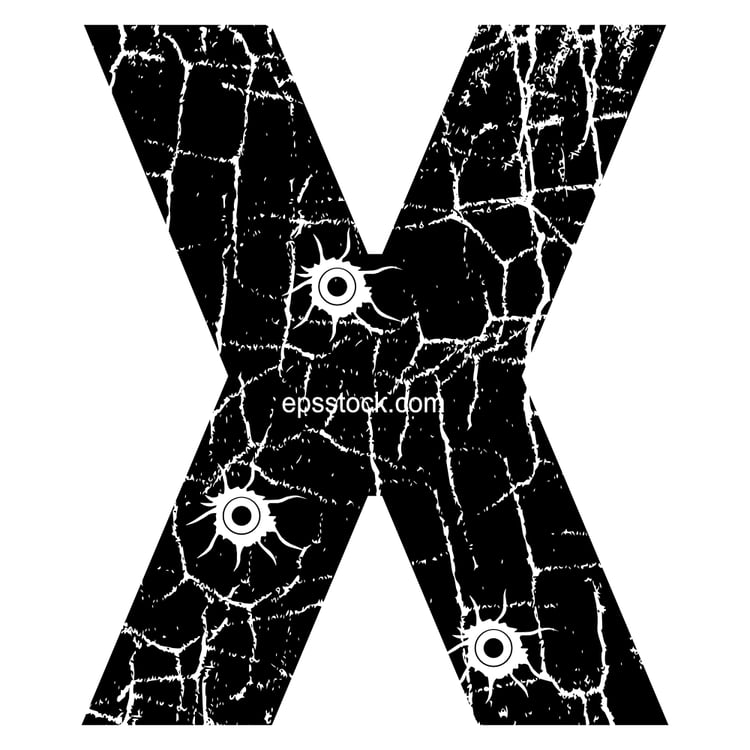 cracked Letter X with Bullet holes