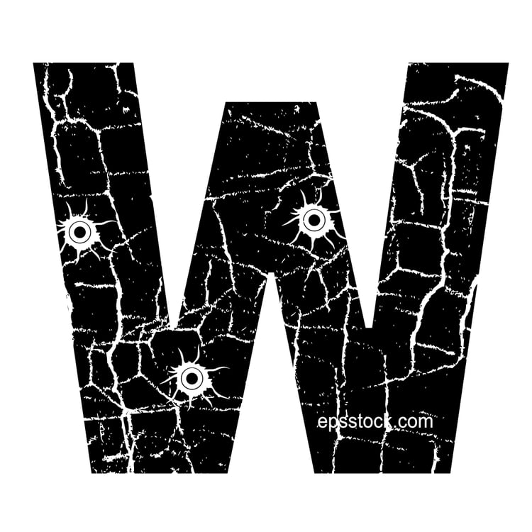 cracked Letter W with Bullet holes