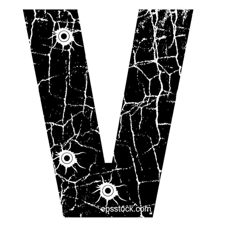 cracked Letter V with Bullet holes