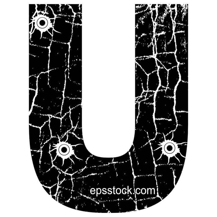cracked Letter U with Bullet holes