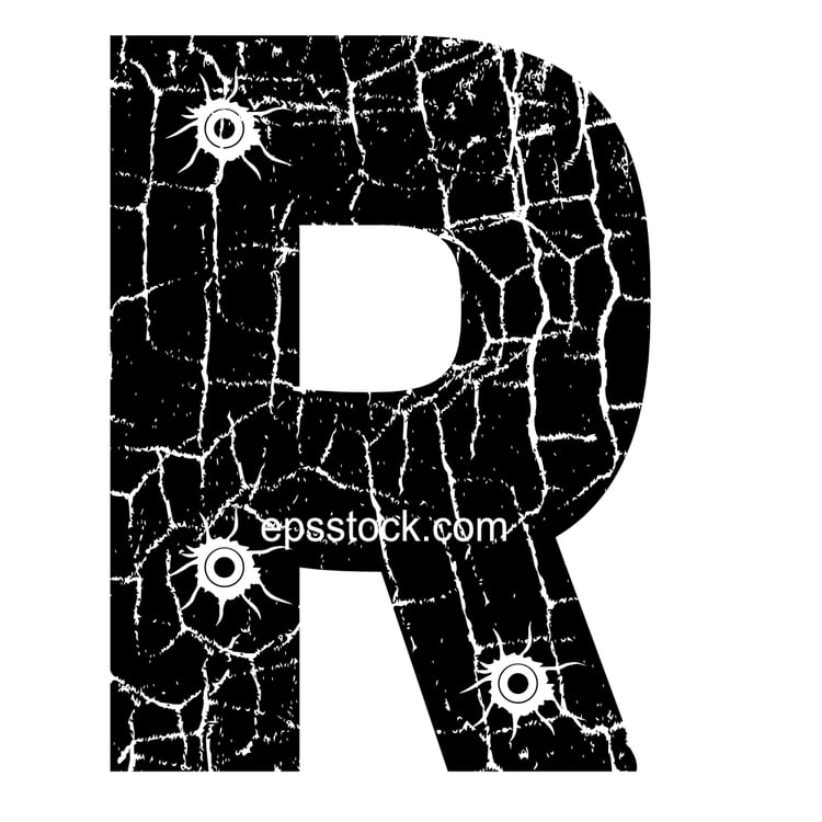 cracked Letter R with Bullet holes