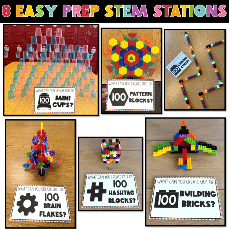 100th Day of School STEM Activities and Stations, Teambuilders 101st 102nd 103rd