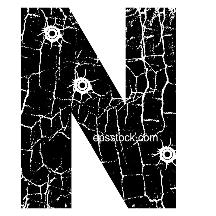 cracked Letter N with Bullet holes