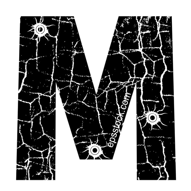 cracked Letter M with Bullet holes