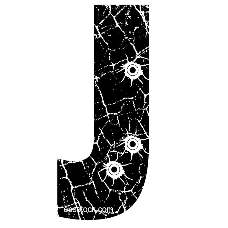 cracked Letter J with Bullet holes