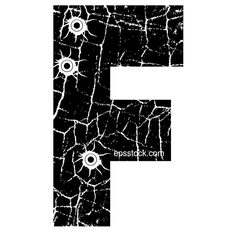 cracked Letter F with Bullet holes