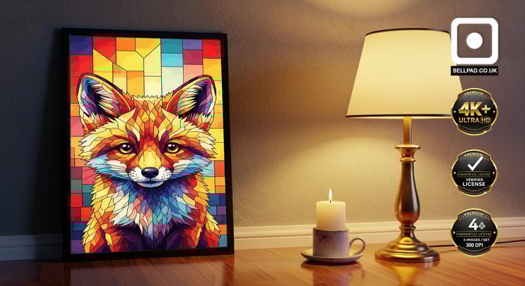 Abstract Mosaic Fox Cub Pop Art Digital Artwork – Interior Poster Visualization
